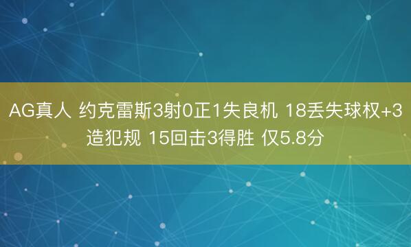 AG真人 约克雷斯3射0正1失良机 18丢失球权+3造犯规 15回击3得胜 仅5.8分